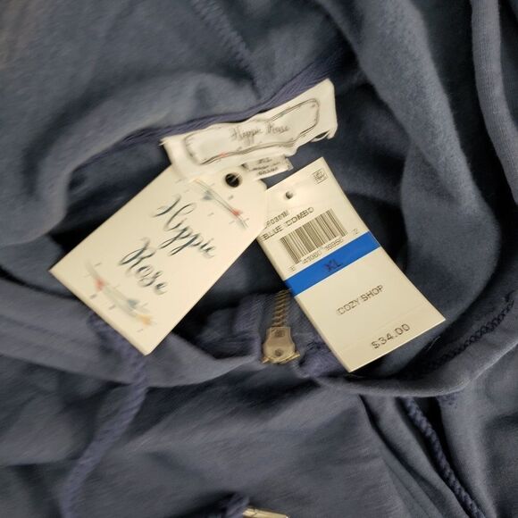 HIPPIE ROSE Jr's BLUE VELVET-STRIPE ZIP-UP HOODIE - Picture 6 of 8